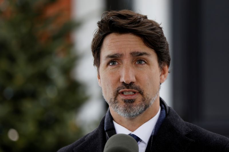 Canada's Prime Minister Justin Trudeau attends a news conference at Rideau Cottage in Ottawa