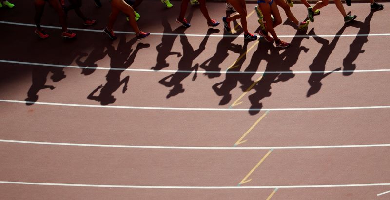 FILE PHOTO: Athletes compete in the women's 20 km race walk final during the 15th IAAF World Championships at the National Stadium in Beijing