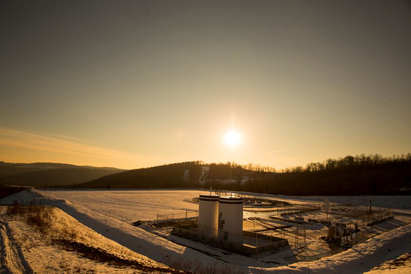 FILE PHOTO: A Chesapeake Energy natural gas well pad rests on the hill in Litchfield Township