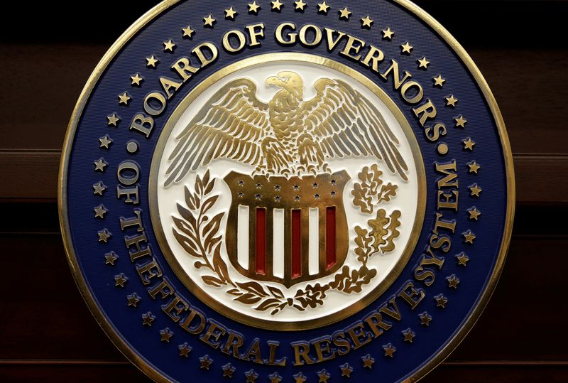 FILE PHOTO: The seal for the Board of Governors of the Federal Reserve System is displayed in Washington