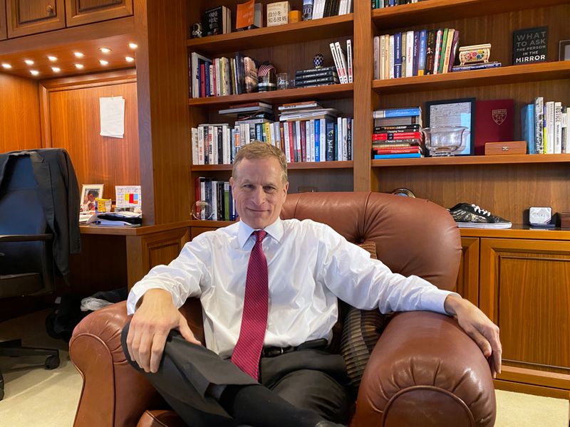 FILE PHOTO: Dallas Federal Reserve Bank President Robert Kaplan speaks during an interview in his office at the bank's headquarters in Dallas