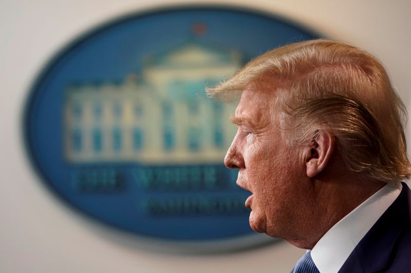 U.S. President Trump speaks during a news briefing on coronavirus in Washington