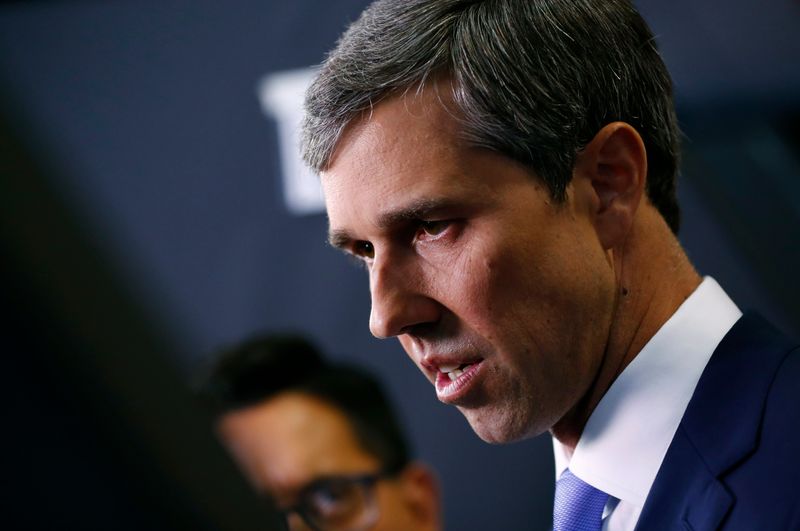 FILE PHOTO: Former Rep. Beto O'Rourke talks to reporters in the Spin Room after the fourth Democratic U.S. 2020 presidential election debate at Otterbein University in Westerville, Ohio