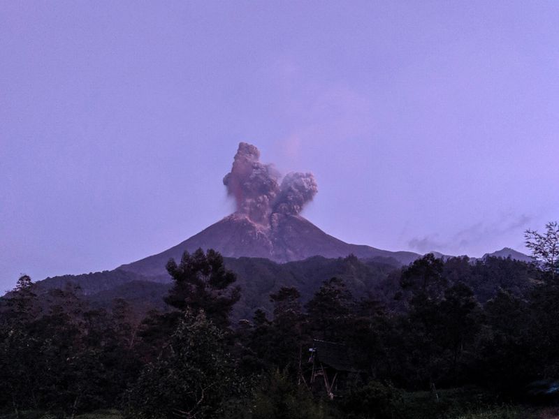 Mount Merapi volcano erupts as seen from Yogyakarta