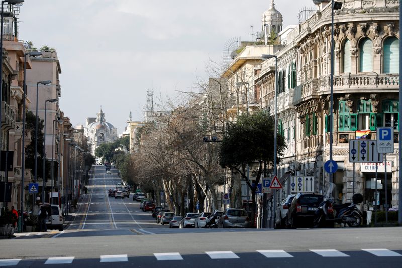 A view of almost empty streets in Messina