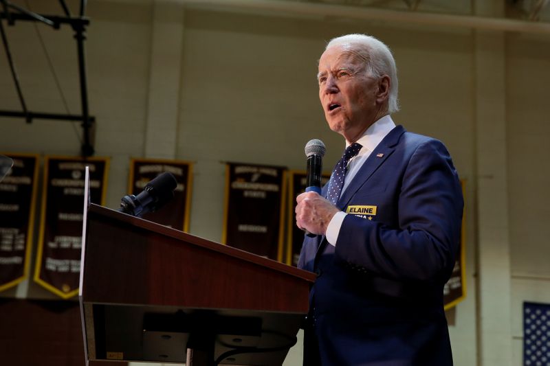 Democratic U.S. presidential candidate and former U.S. Vice President Joe Biden speaks during a campaign event at Booker T. Washington High School in Norfolk