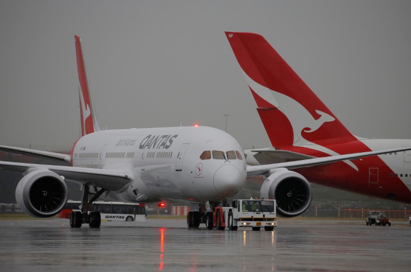 Qantas airline's first Boeing 787 Dreamliner aircraft to be delivered sits on the tarmac of Sydney's International Airport in Australia