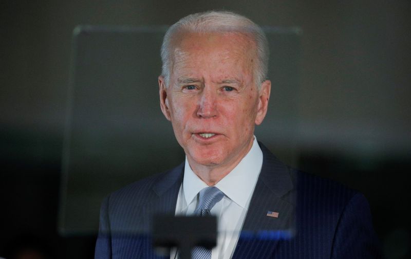 Democratic U.S. presidential candidate and former Vice President Joe Biden speaks during a primary night speech in Philadelphia