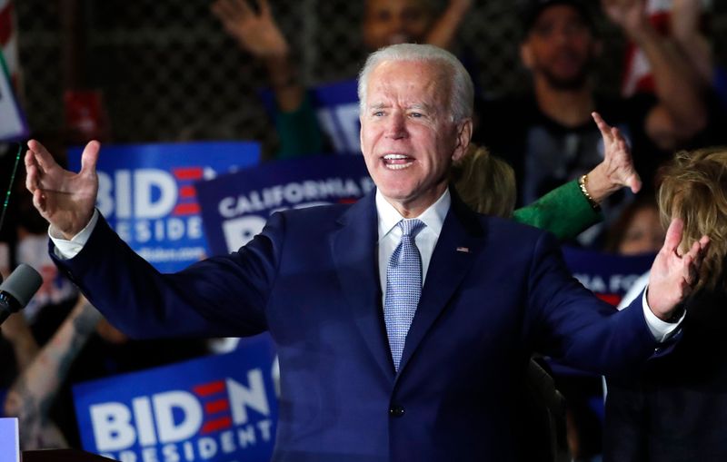 Supporters of Democratic U.S. presidential candidate and former Vice President Joe Biden at his Super Tuesday night rally in Los Angeles, California, U.S.