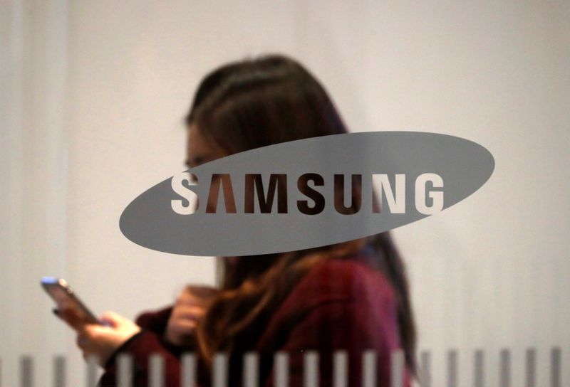The logo of Samsung Electronics is seen at its office building in Seoul
