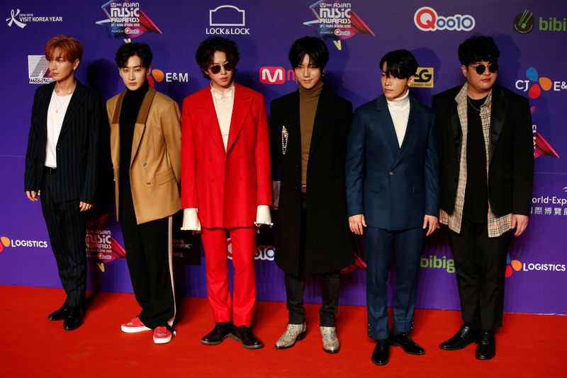 Members from South Korean K-pop group Super Junior pose during the Mnet Asian Music Awards in Hong Kong