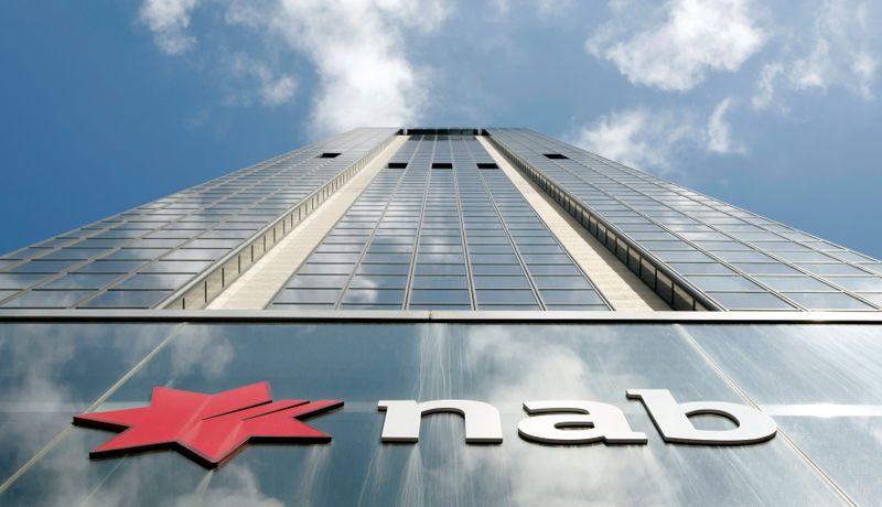 FILE PHOTO: Company logo indicates the front of National Australia Bank house in Sydney