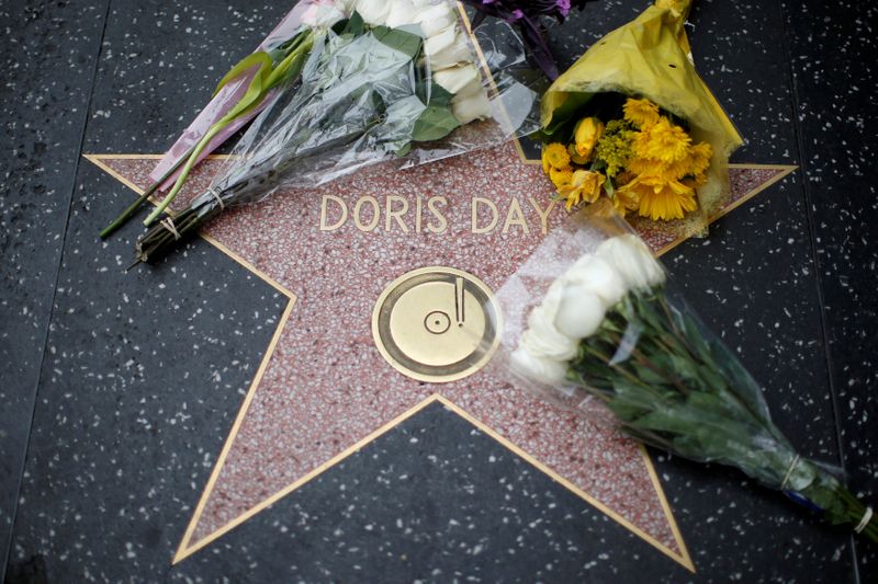 FILE PHOTO: Flowers are pictured by the star of late actor Doris Day on the Hollywood Walk of Fame in Los Angeles