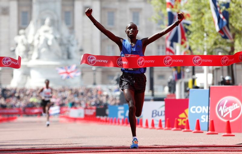 FILE PHOTO: Kenya's Daniel Wanjiru wins the men's elite race