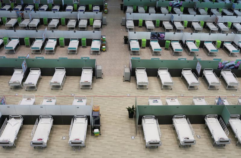 A view of beds at a shopping mall, one of Iran's largest, which has been turned into a centre to receive patients suffering from the coronavirus disease (COVID-19), in Tehran