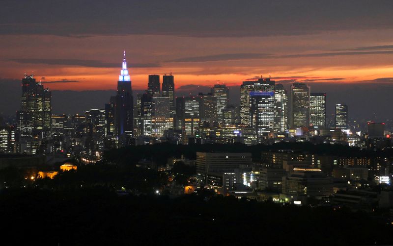 FILE PHOTO :High-rise buildings are seen at the Shinjuku business district during sunset in Tokyo