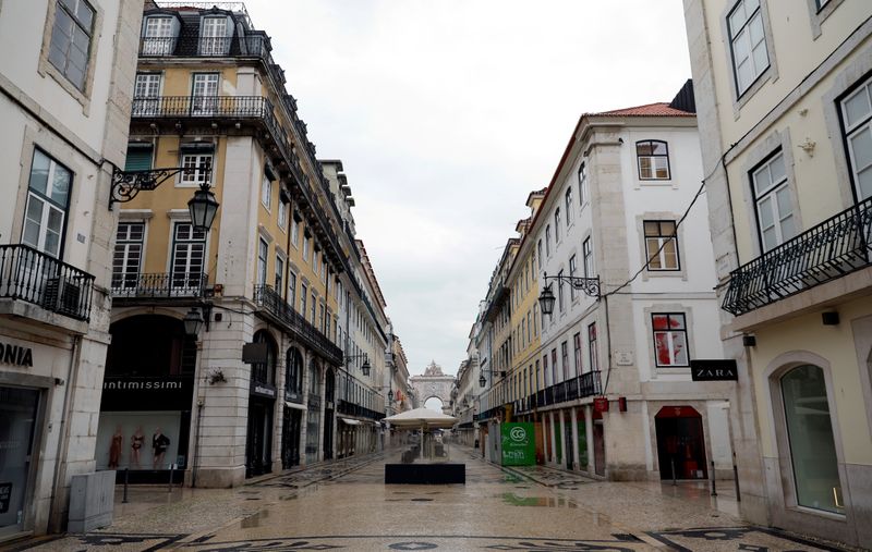 FILE PHOTO: Augusta street is pictured during partial lockdown as part of state of emergency to combat the coronavirus disease (COVID-19) outbreak in Lisbon