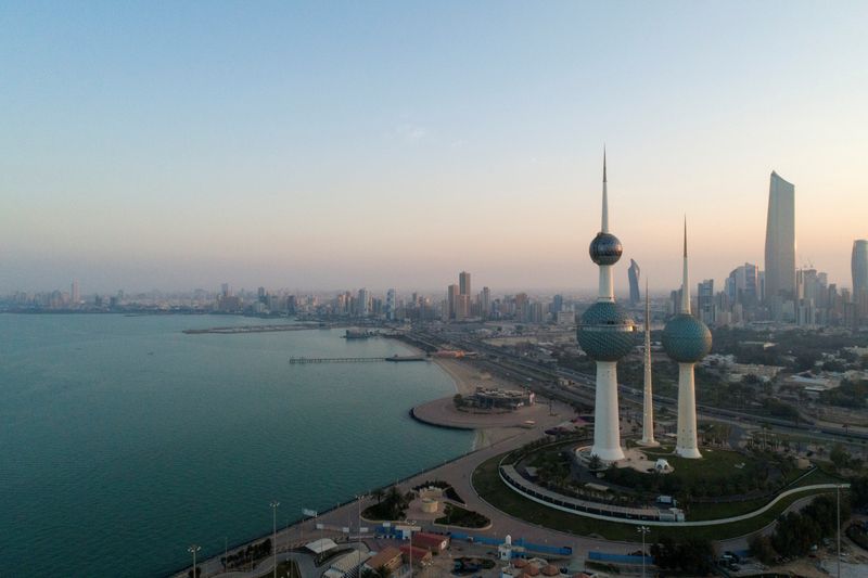 FILE PHOTO: An aerial view shows Kuwait City after the country entered virtual lockdown, following the outbreak of coronavirus, in Kuwait City
