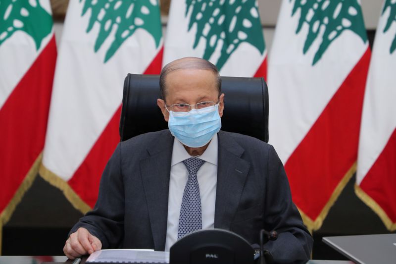 Lebanon's President Michel Aoun heads a council of ministers meeting at the presidential palace in Baabda