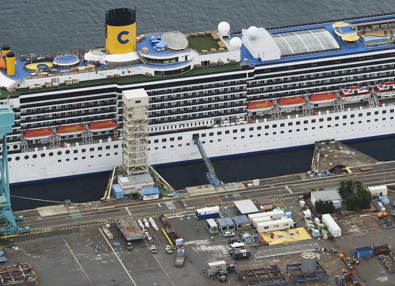 FILE PHOTO: An aerial view shows Italian cruise ship Costa Atlantica in Nagasaki, Japan