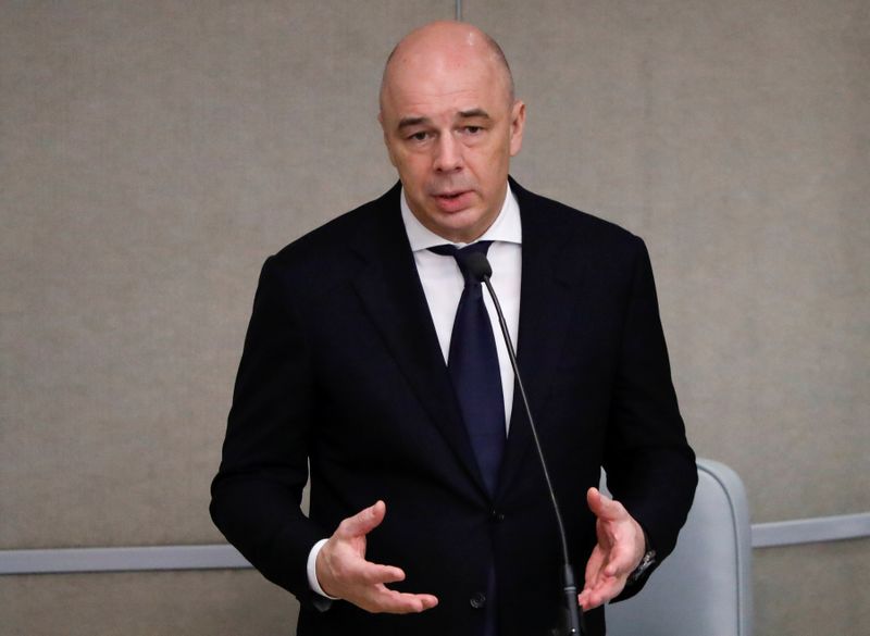 FILE PHOTO: Russian Finance Minister Siluanov delivers a speech during a session of the lower house of parliament in Moscow