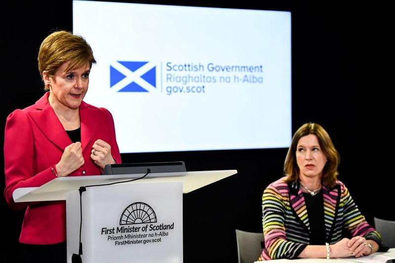 FILE PHOTO: First Minister Nicola Sturgeon, Chief Medical Officer Dr Catherine Calderwood and Health Secretary Jeane Freeman, deliver an update on coronavirus following a COBRA meeting, in Edinburgh