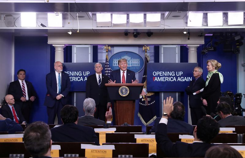 FILE PHOTO: U.S. President Trump leads daily coronavirus response briefing at the White House in Washington