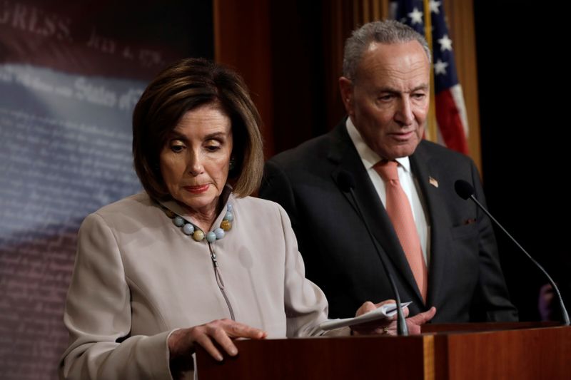 House Speaker Nancy Pelosi with Chuck Schumer hold a joint news conference