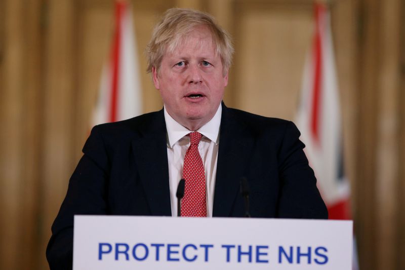 FILE PHOTO: British PM Johnson gives daily address to nation on coronavirus in London