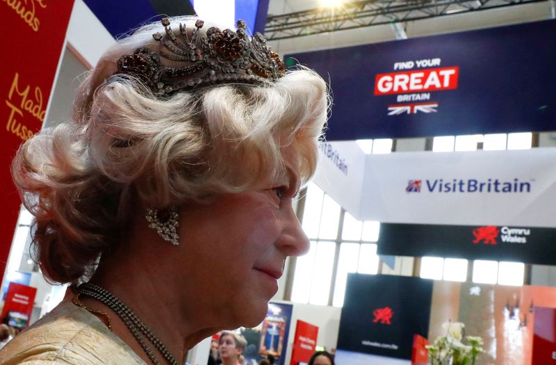 Madame Tussauds feature wax figure of Britain's Queen Elizabeth is seen at the booth of Britain during the International Tourism Trade Fair ITB in Berlin