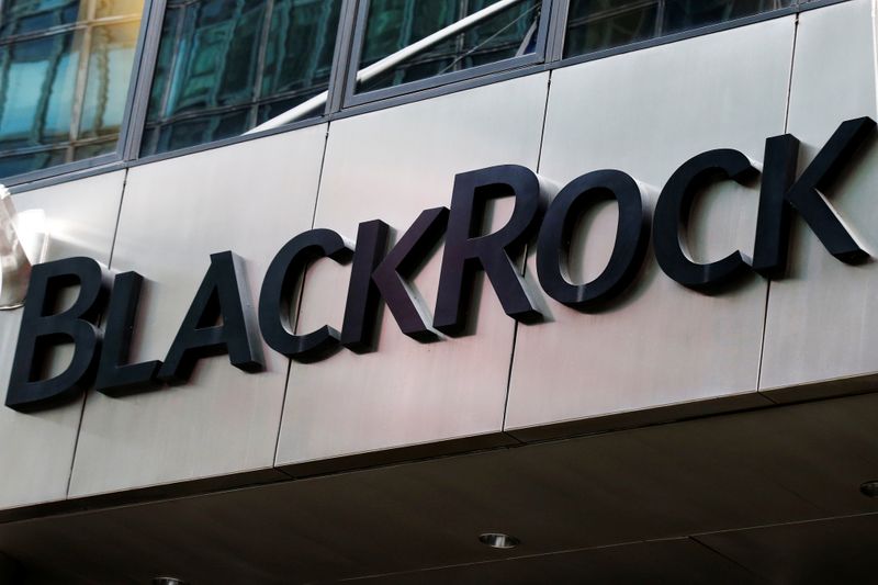 The BlackRock logo is seen outside of its offices in New York