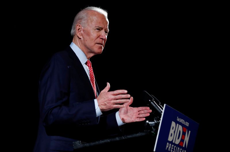 FILE PHOTO: Democratic U.S. presidential candidate and former Vice President Joe Biden speaks about the COVID-19 coronavirus pandemic at an event in Wilmington