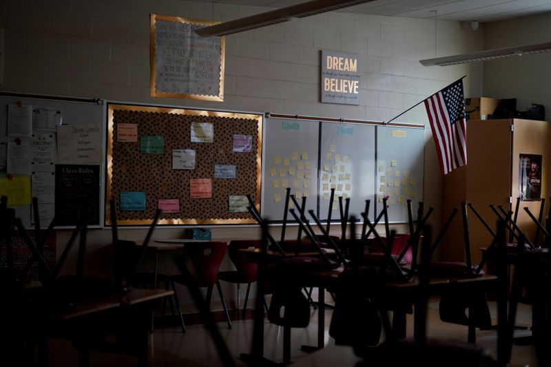 A classroom sits empty ahead of the statewide school closures in Ohio, inside Milton-Union Exempted Village School District in West Milton, Ohio
