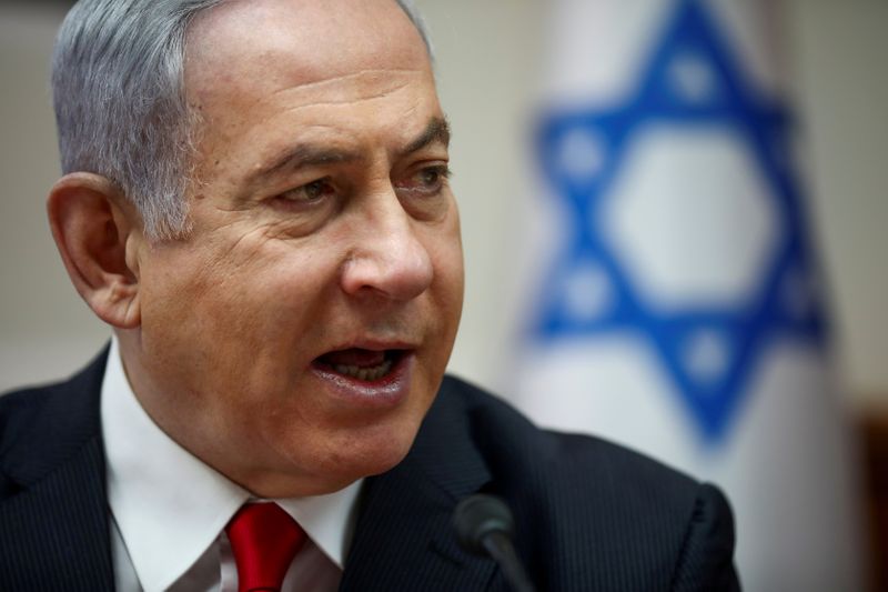FILE PHOTO: Israeli Prime Minister Benjamin Netanyahu speaks as he chairs the weekly cabinet meeting in Jerusalem