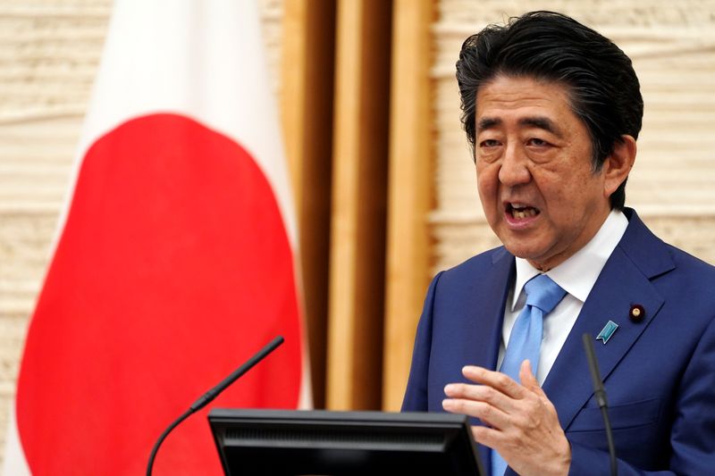 Japan's Prime Minister Shinzo Abe speaks during a news conference regarding the coronavirus disease (COVID-19) spread, in Tokyo