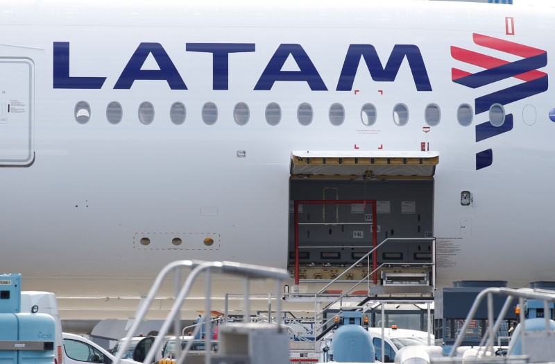 The logo of LATAM Airlines is pictured on an Airbus plane in Colomiers near Toulouse