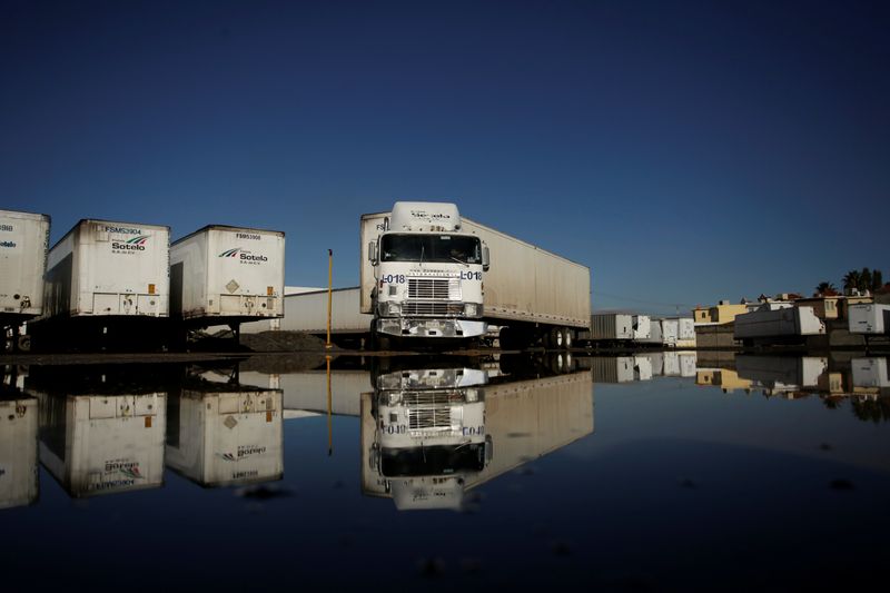 A trailer loaded with goods is pictured at the freight shipping company Sotelo, which transports goods between Mexico and the United States, in Ciudad Juarez