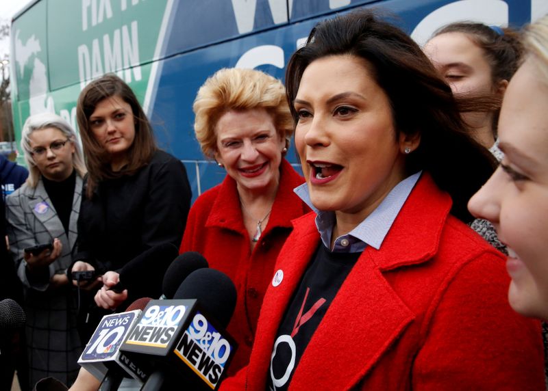 FILE PHOTO: Michigan's Gretchen Whitmer arrives to vote in East Lansing, Michigan, in 2018