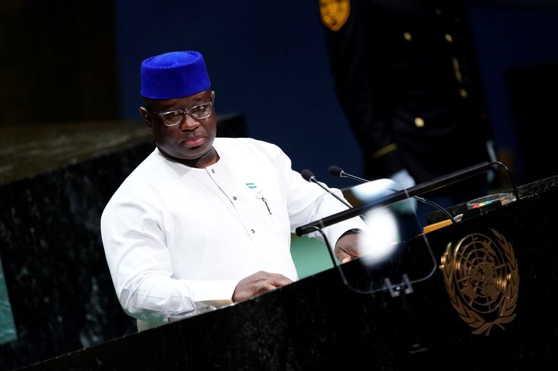 FILE PHOTO: Sierra Leone's President Julius Maada Bio addresses the 74th session of the United Nations General Assembly at U.N. headquarters in New York City, New York, U.S.