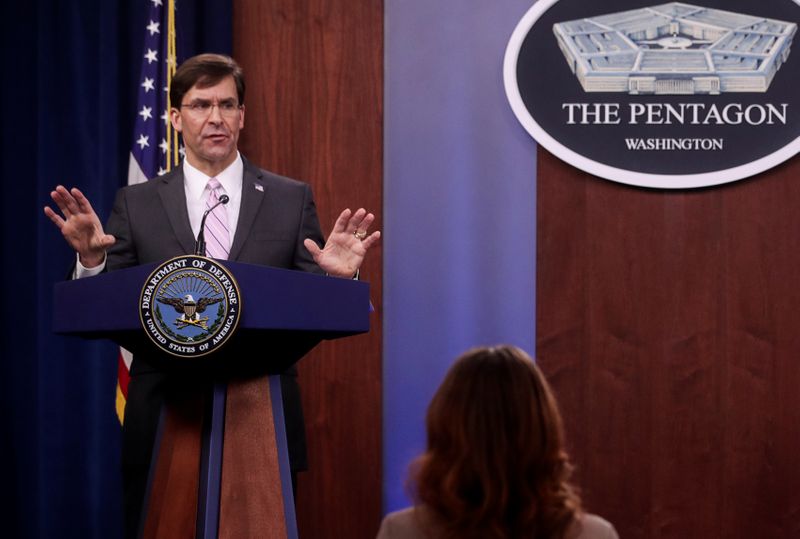 FILE PHOTO: U.S. Defense Secretary Esper and Joint Chiefs Chair Milley hold news conference at Pentagon in Arlington, Virginia