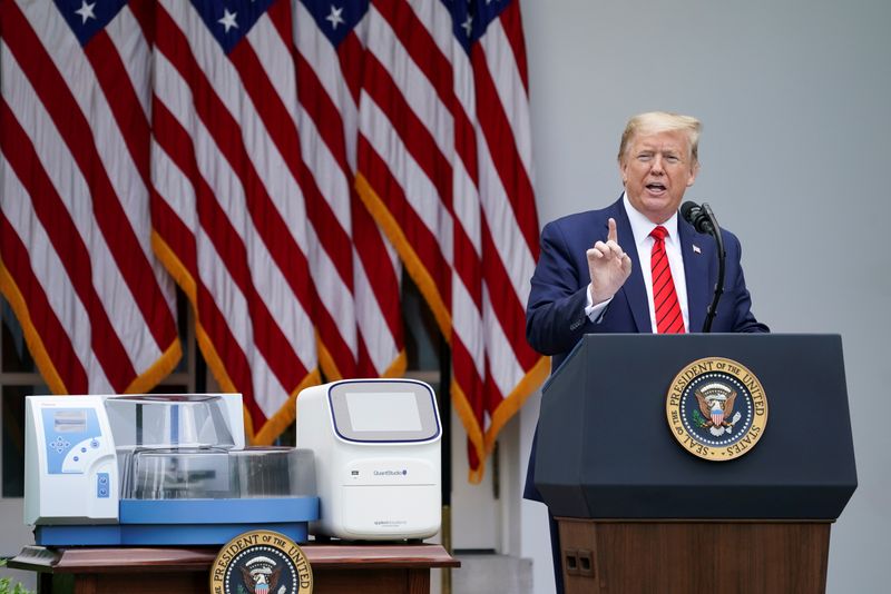 U.S. President Trump holds press briefing on the coronavirus response at the White House in Washington