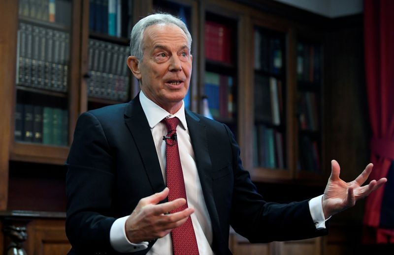 FILE PHOTO: Former British Prime Minister Tony Blair speaks at the Hallam Conference Centre in London