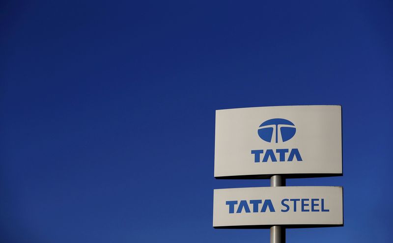 FILE PHOTO: File photo of the Tata company logo seen outside the Tata steelworks near Rotherham in Britain