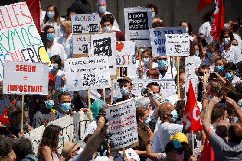 Demonstration in front of Robert Debre hospital in Paris