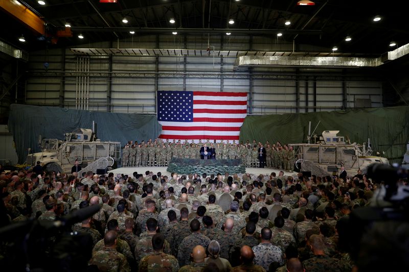 U.S. President Donald Trump makes an unannounced visit to U.S. troops at Bagram Air Base in Afghanistan