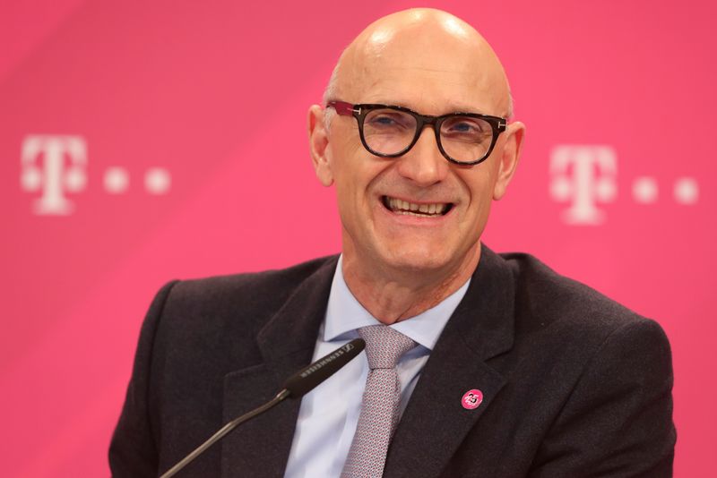 FILE PHOTO: Deutsche Telekom CEO Tim Hoettges addresses the company's annual news conference in Bonn