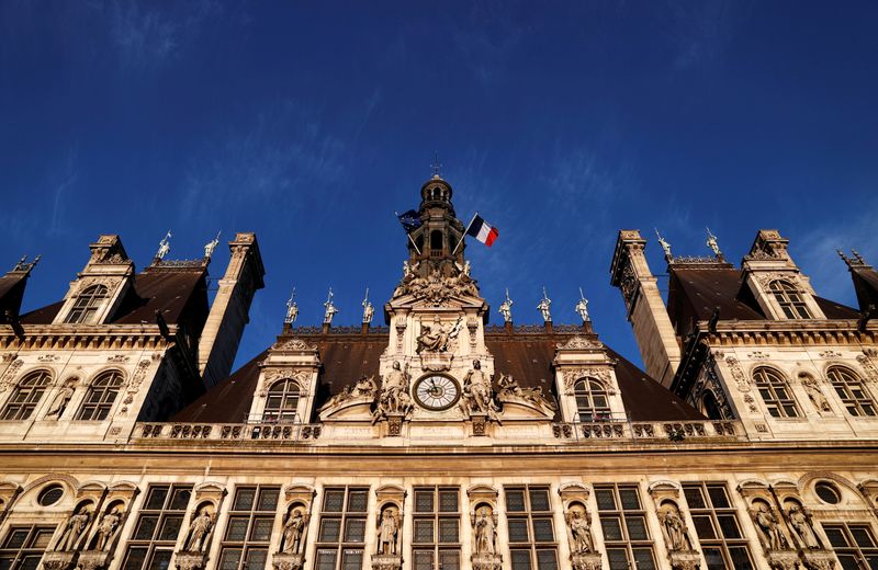 General view shows the facade of Paris city hall