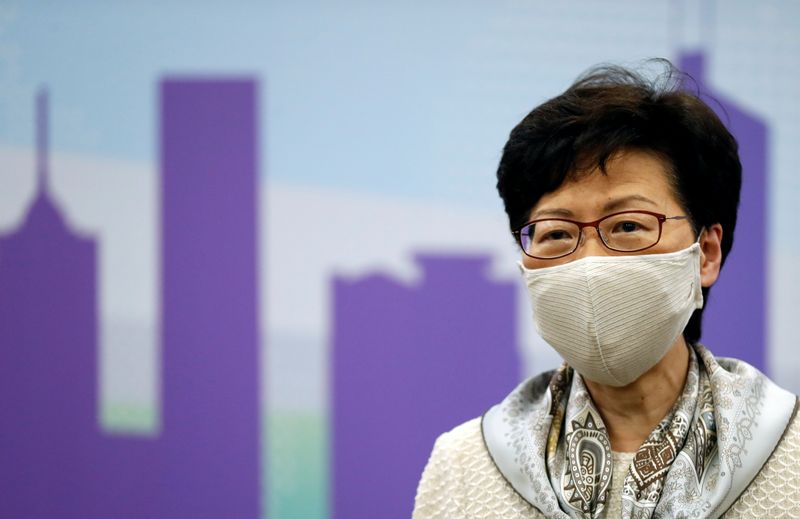 Hong Kong Chief Executive Carrie Lam holds a news conference in Beijing