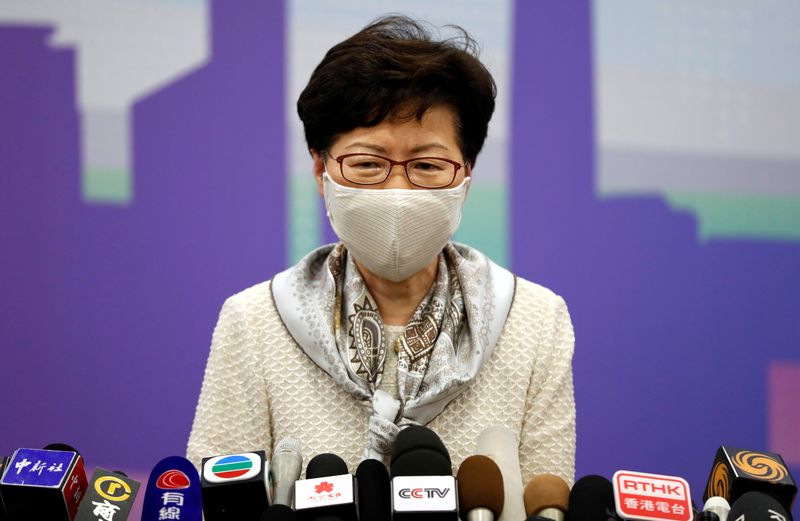 Hong Kong Chief Executive Carrie Lam holds a news conference in Beijing