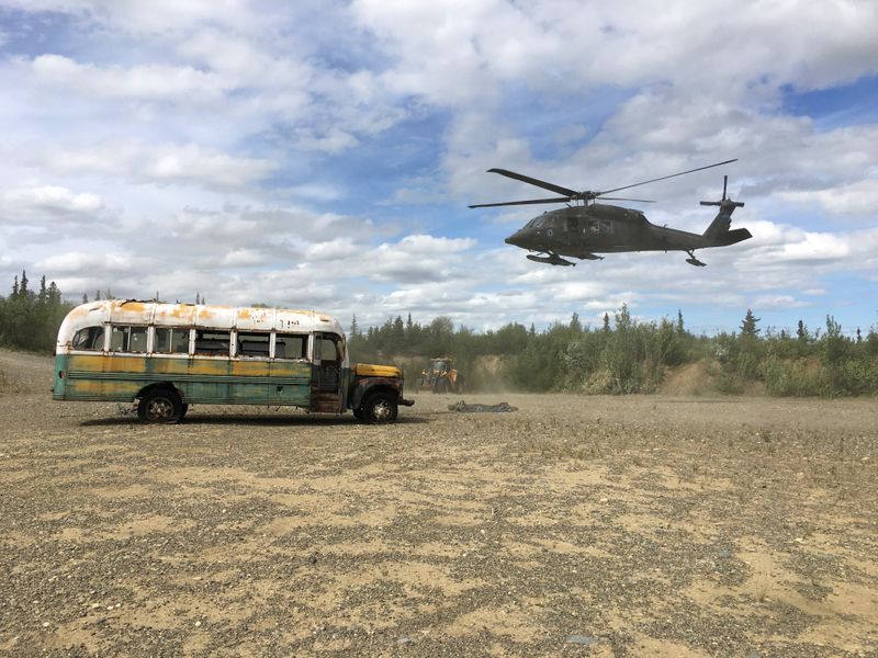 Alaska Army National Guard helicopter hovers near 